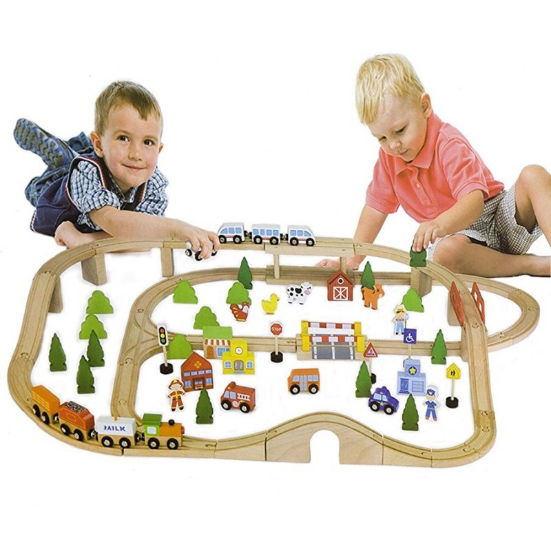 Drewniana Ogromna Stacja kolejowa 90 elementów Viga Toys