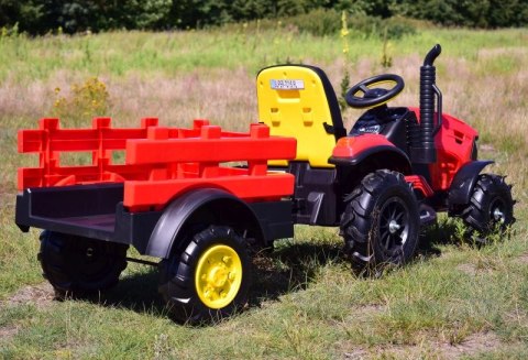 MEGA TRAKTOR Z PRZYCZEPĄ, KOŁA POMPOWANE, MIĘKKIE SIEDZENIE, PILOT/TT990D