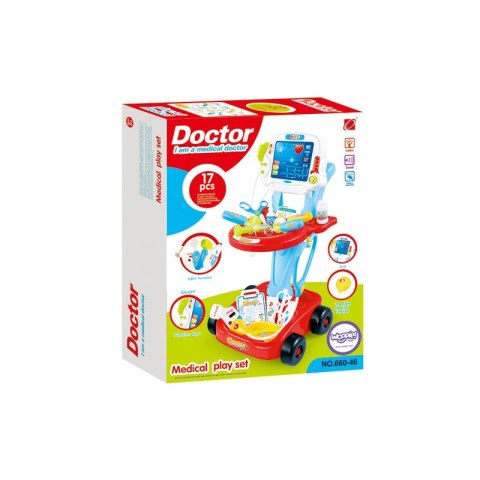 WOOPIE Wózek Małego Lekarza Różowy Zestaw Lekarski Dla Dzieci 17 akc
