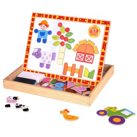 TOOKY TOY Drewniana Tablica Dwustronna Puzzle Układanka Magnetyczna Farma