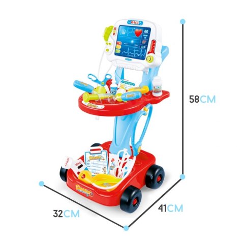 WOOPIE Wózek Małego Lekarza Różowy Zestaw Lekarski Dla Dzieci 17 akc