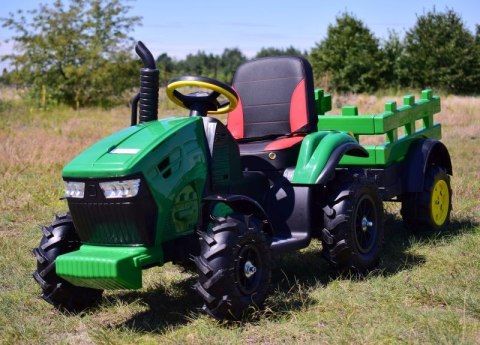 MEGA TRAKTOR Z PRZYCZEPĄ, KOŁA POMPOWANE, MIĘKKIE SIEDZENIE, PILOT, NOWOCZESNY PANEL, FUNKCJA BUJANIA/TT990D