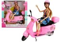 Zestaw Lalka Ze Skuterem Kask Długie Włosy Różowy