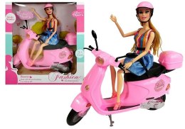 Zestaw Lalka Ze Skuterem Kask Długie Włosy Różowy