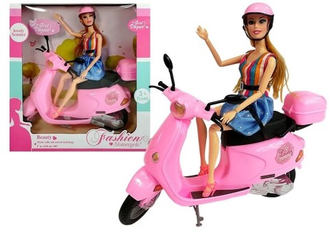 Zestaw Lalka Ze Skuterem Kask Długie Włosy Różowy