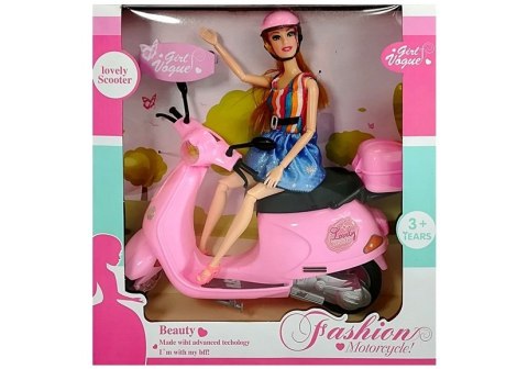 Zestaw Lalka Ze Skuterem Kask Długie Włosy Różowy