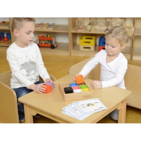 Kolorowe Kubeczki I Klocki Kwadratowe Zabawka Drewniana Sorter Kolorów Masterkidz
