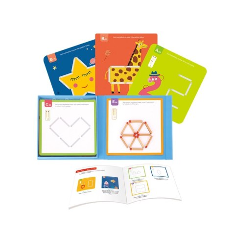 Tooky Toy Drewniana Układanka Gra Logiczna Łamigłówki Zapałki Magnetyczne dla Dzieci 58 el.