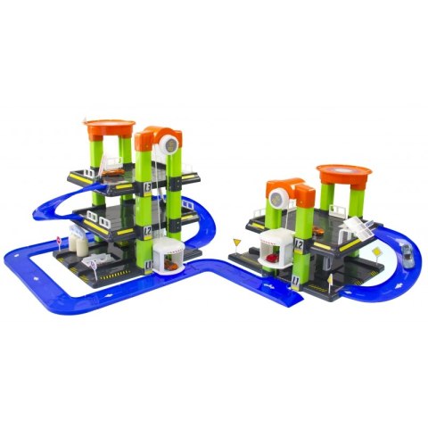 MOCHTOYS Nowoczesny Mega Garaż 2+3 Poziomy Parking Samochodzik Znaki Drogowe