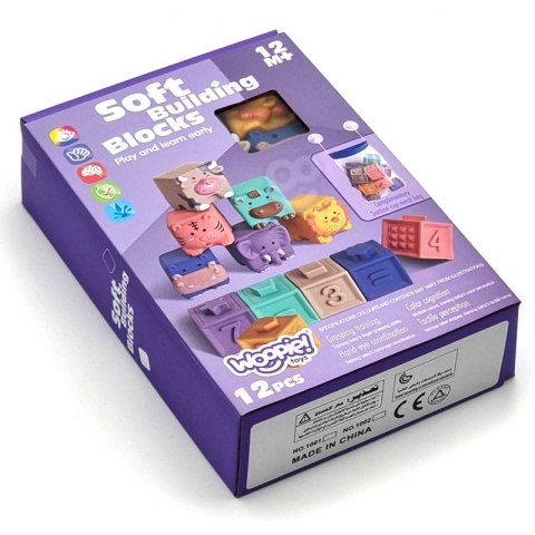 WOOPIE Klocki Sensoryczne Układanka do Ściskania Dźwięk Nauka Liczenia 12 el.