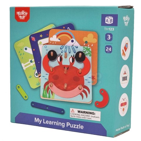 TOOKY TOY Drewniana Układanka Klocki Kołki Wzory Zwierząt do Odtworzenia
