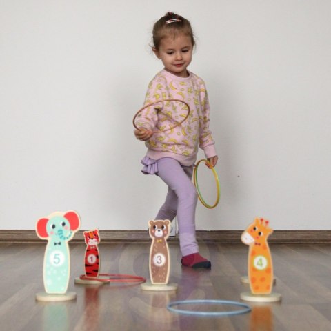 Tooky Toy Drewniana Gra Zręcznościowa Rzut do Celu Zwierzątka 15 el.