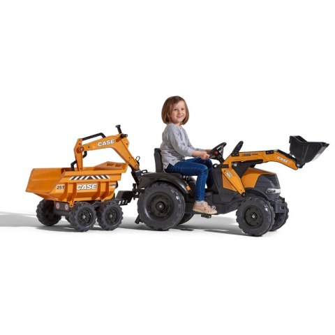FALK Traktor Case IH Backhoe Pomarańczowy z Przyczepką Ruchoma Łyżka od 3 Lat