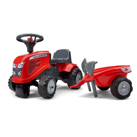 FALK Traktorek Baby Massey Ferguson Czerwony z Przyczepką + akc. Od 12 Miesięcy