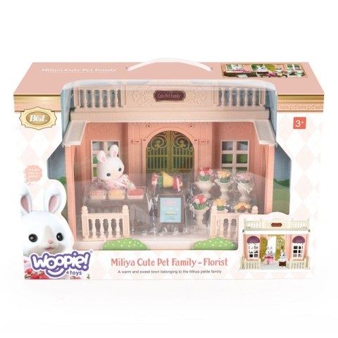 WOOPIE Domek dla Lalek Rodzina Krolików Kwiaciarnia + Figurki 4 szt.