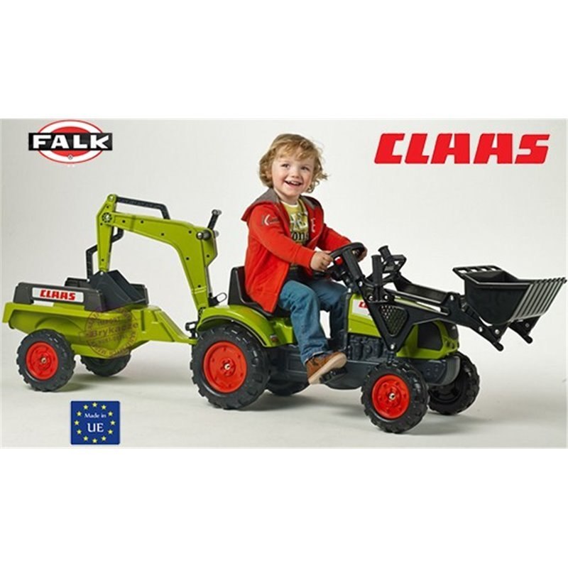 FALK Traktor CLAAS Arion zielony zestaw z przyczepą ŁYŻKA + Ładowarka