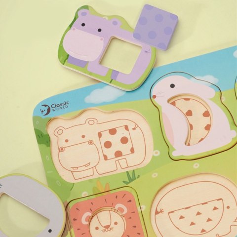 CLASSIC WORLD Układanka Klocki Puzzle dla Dzieci Zwierzęta Dopasuj Nauka Kształtów Kolorów 6 el.