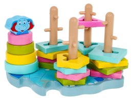 Drewniana układanka sensoryczna dla dzieci - wieża piramida sorter kształtów