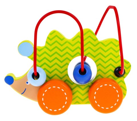Drewniany Jeżyk na kółeczkach dla dzieci 12m+ Przeplatanka sensoryczna + Koraliki
