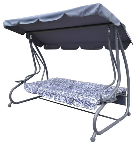 Duża Huśtawka ogrodowa 4-osobowa Szary + Tekstylina + Daszek + Regulowane siedzisko + 4 Poduszki