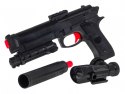 Pistolet z akcesoriami dla dzieci 6+ Imitacja M92 + Tłumik + Celownik + Kulki z hydrożelem
