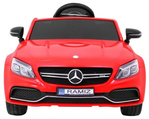 Mercedes Benz C63 AMG dla dzieci Czerwony + Pilot + 5-pkt pasy + EVA + Bagażnik + MP3 LED