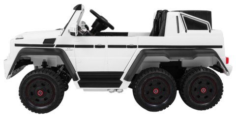 Auto Mercedes G63 6x6 dla dzieci Biały + 2 Pedały gazu + Regulacja siedzenia + Audio LED + Bagażnik + Kufer dla rodzica