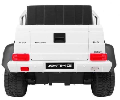 Auto Mercedes G63 6x6 dla dzieci Biały + 2 Pedały gazu + Regulacja siedzenia + Audio LED + Bagażnik + Kufer dla rodzica