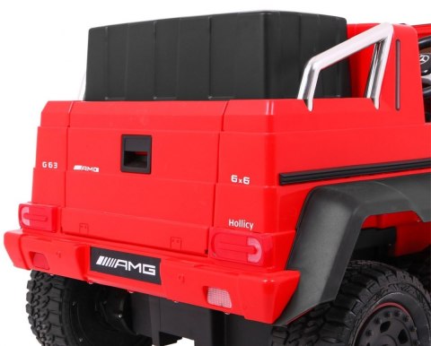 Auto Mercedes G63 6x6 MP4 dla dzieci Czerwony + 2 Pedały gazu + Regulacja siedzenia + MP4 + LED + Bagażnik + Kufer dla rodzica