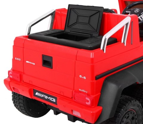 Auto Mercedes G63 6x6 MP4 dla dzieci Czerwony + 2 Pedały gazu + Regulacja siedzenia + MP4 + LED + Bagażnik + Kufer dla rodzica