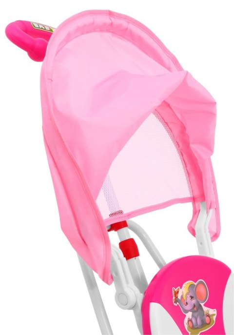 3-kołowy Rowerek dla dzieci Słonik Różowy + Dźwięki + Daszek + Barierka + Podnóżek + Rączka + Schowek