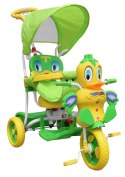 3-kołowy Rowerek dla dzieci Kaczka Zielony + Dźwięki + Daszek + Barierka + Podnóżek + Rączka + Płozy + Schowek