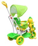 3-kołowy Rowerek dla dzieci Kaczka Zielony + Dźwięki + Daszek + Barierka + Podnóżek + Rączka + Płozy + Schowek