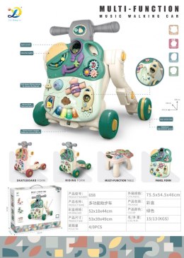 Interaktywna zabawka 5w1 dla dzieci 18m+ Chodzik Jeździk Hulajnoga Stolik Tablica sensoryczna