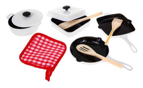 Zestaw 10 el. Garnków dla małego Kucharza 3+ Czerwony Zabawa w gotowanie + Akcesoria