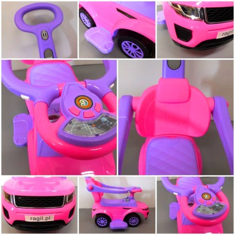 Pchacz J4 różowy Pchacz Jeździk, chodzik, muzyka, klakson