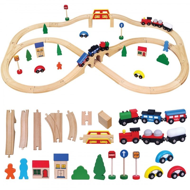 Drewniana Ogromna Stacja kolejowa 49 elementów Pociąg Kolejka Viga Toys