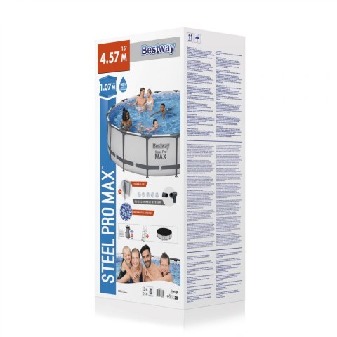 Basen stelażowy Steel Pro MAX 457x107 15FT BESTWAY 5w1 + Pompa + Drabinka + Pokrywa