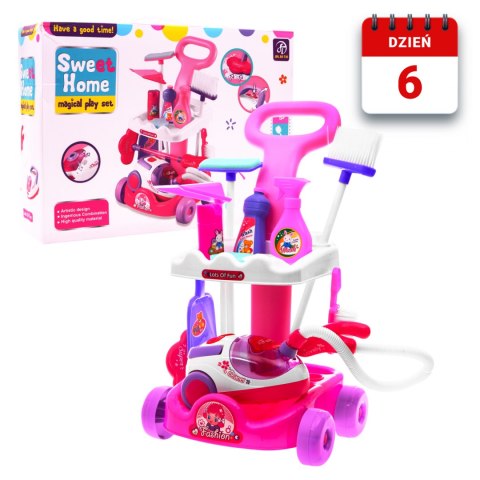 Wózek sprzątajacy dla dizeci 3+ Interaktywny odkurzacz + Kulki do wciągania + Akcesoria zestaw AGD 14 el.