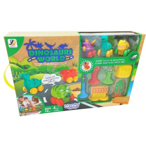 WOOPIE Mata Droga dla Samochodzików Zestaw Dinozaury Auta + Znaki Drogowe