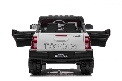 Toyota Hilux na akumulator dla dzieci Biały Pickup + Napęd 4x4 + Pilot + 2 bagażniki