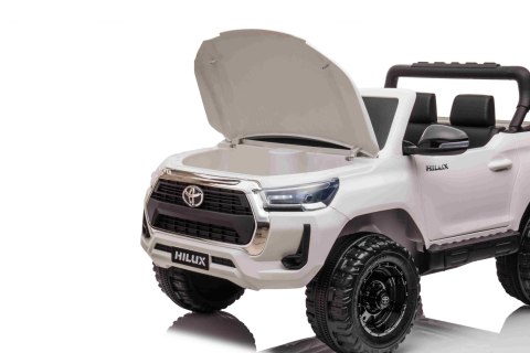 Toyota Hilux na akumulator dla dzieci Biały Pickup + Napęd 4x4 + Pilot + 2 bagażniki