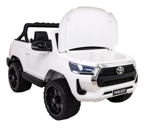 Toyota Hilux na akumulator dla dzieci Biały Pickup + Napęd 4x4 + Pilot + 2 bagażniki