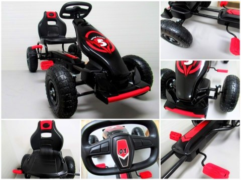 GOKART G8 CZERWONY, gokart dziecięcy, pompowane koła