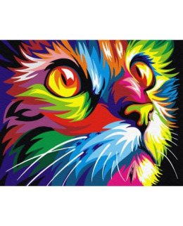 Malowanie po numerach Tęczowy Kot 40x50 Płótno + Farby + Pędzle