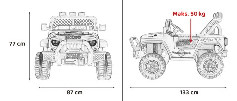 Autko terenowe Geoland Power dla 2 dzieci Różowy + Pilot + Silniki 2x200W + Bagażnik + Radio MP3 + LED