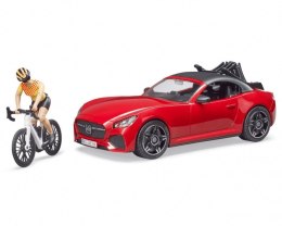 Auto Roadster czerwone z figurką i rowerem górskim BRUDER