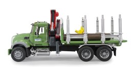 Ciężarówka MACK Granite z dźwigiem przyczepą i pniami BRUDER