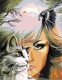 Obraz Malowanie po numerach - Kobieta z kotem