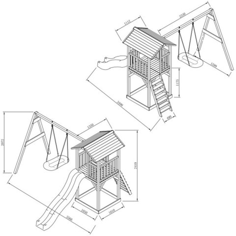 AXI Drewniany Plac Zabaw 4w1 Huśtawka Zjeżdżalnia Domek Ogrodowy Piaskownica XXL
